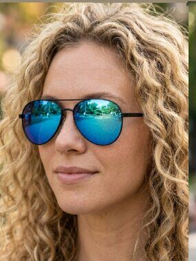 Panama Jack Aviator Sunglasses with Blue Mirrored Lenses and Black Frame